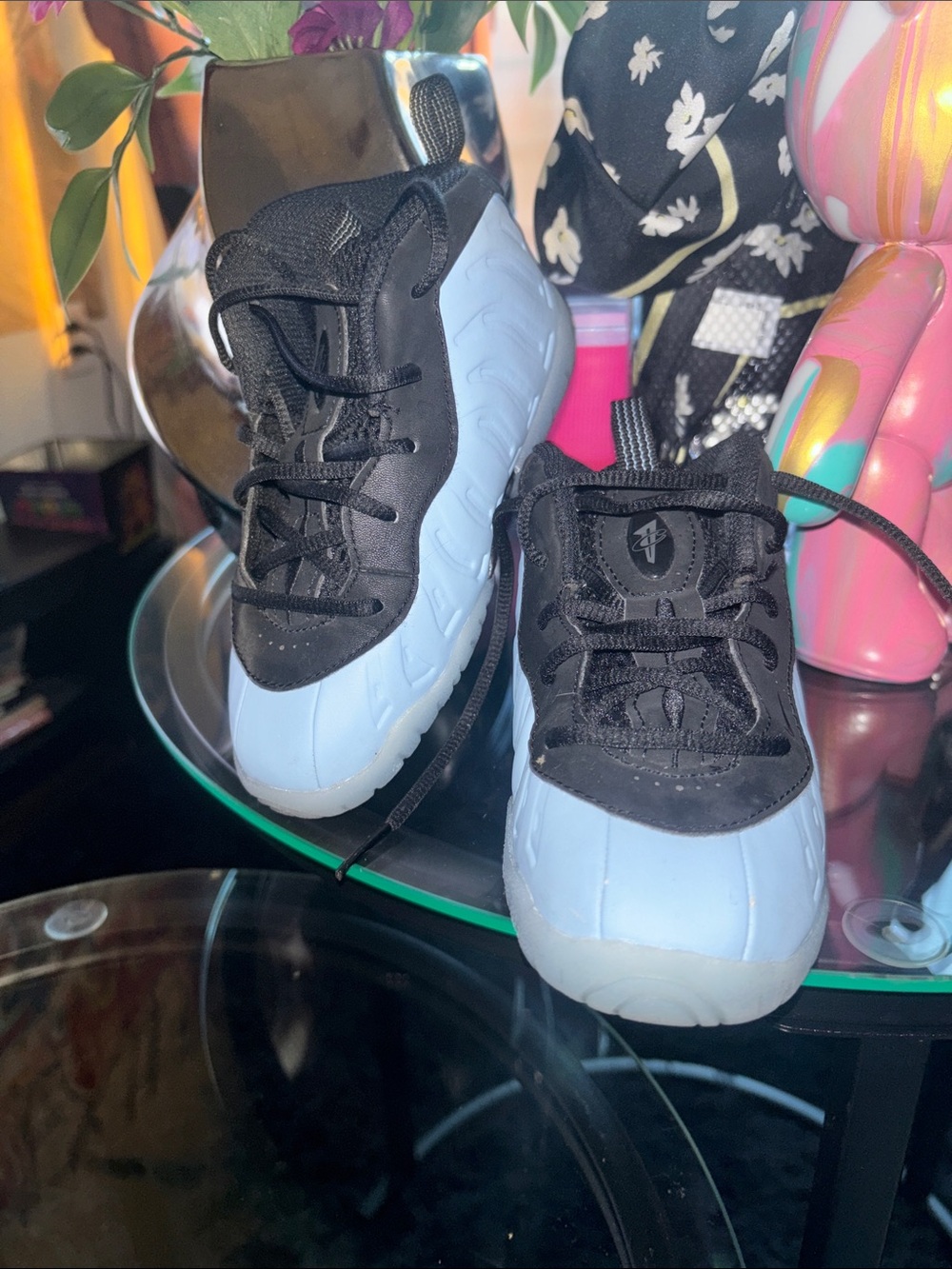 Nike Kids Black and Light Blue Foamposite-Style Sneakers